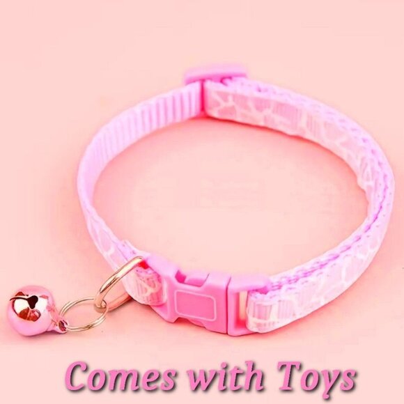 Belen Kutest Pink Giraffe Pattern Cat Collar with Bell and Toys Gift Package - Picture 1 of 10